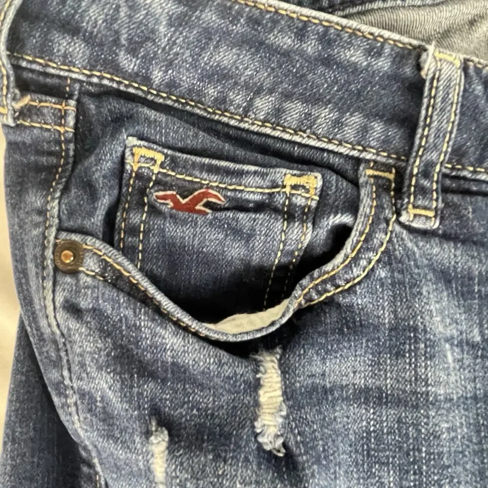 Hollister Women's Juniors Distressed Super Skinny Jeans Dark Wash 5R